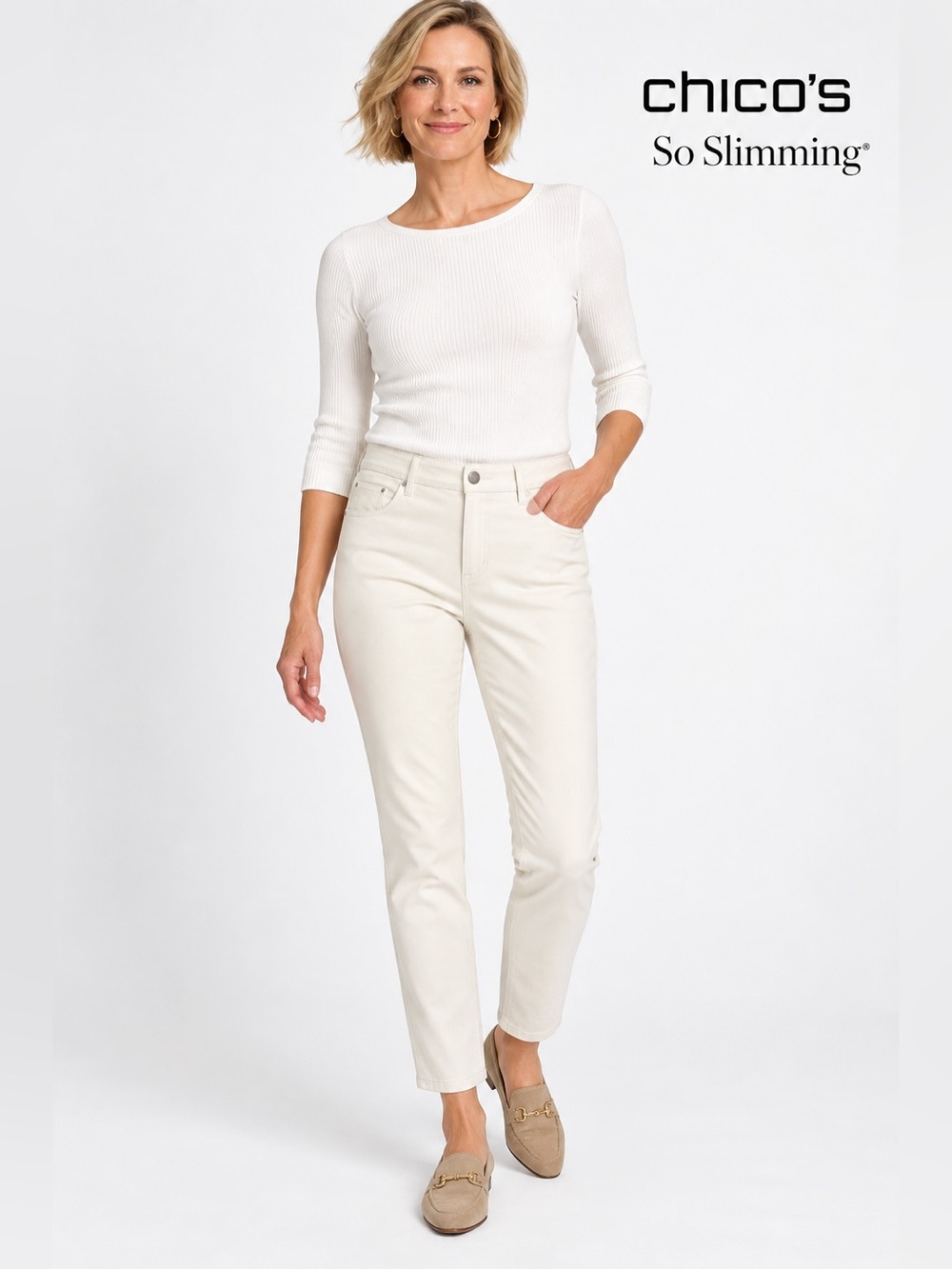 Chicos So Slimming Pants Womens 4 XL Ivory Cream Slim Straight Stretch Ankle